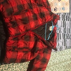 Universal Thread Red and Black Plaid Puffer Jacket